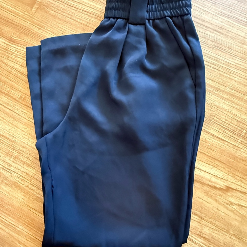 Zara navy blue elastic waist satin dress pants size Small - Picture 3 of 4